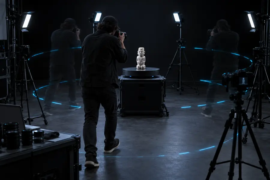Persona moviéndose alrededor de un objeto mientras recopila fotografías de origen